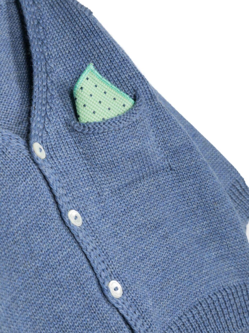 Cardigan blu polvere neonato con pochette
