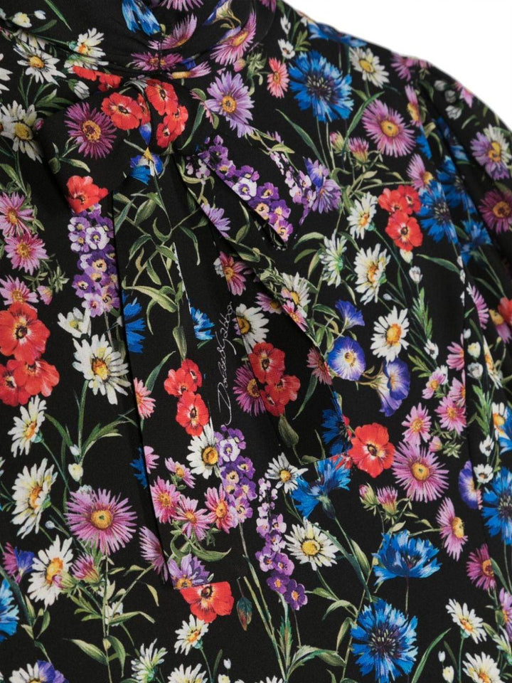 Abito nero e multicolor bambina tema floreale