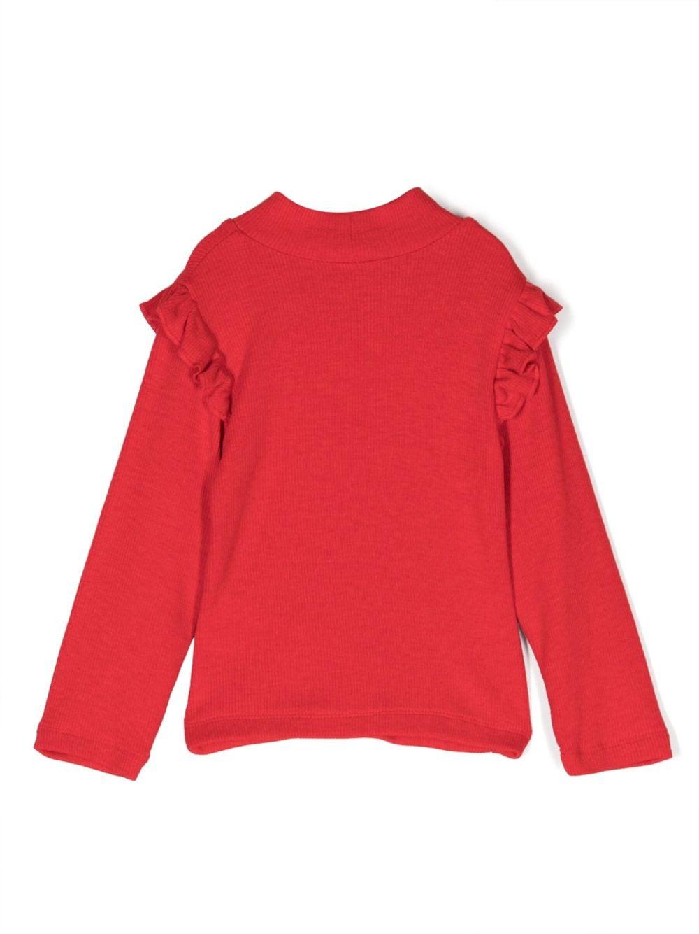 T-shirt rossa neonata con ruches e maniche lunghe