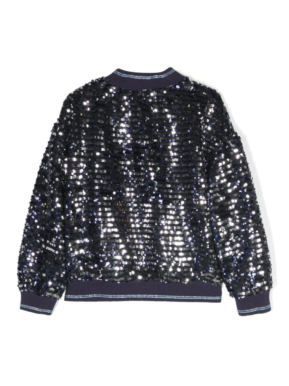 Giacca blu bambina,con dettaglio paillettes,chiusura frontale con zip