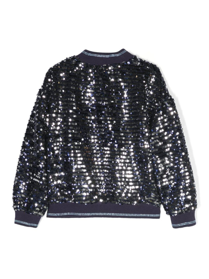 Giacca blu bambina,con dettaglio paillettes,chiusura frontale con zip