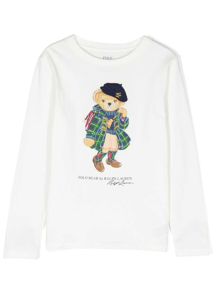 Felpa bianca bambino a maniche lunghe con stampa 312916764 001 RALPH LAUREN KIDS 
