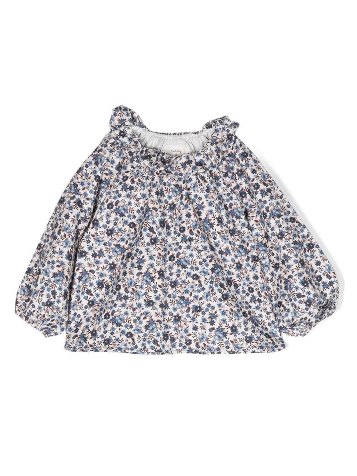 Camicia blu chiara neonata con stampa a fiori