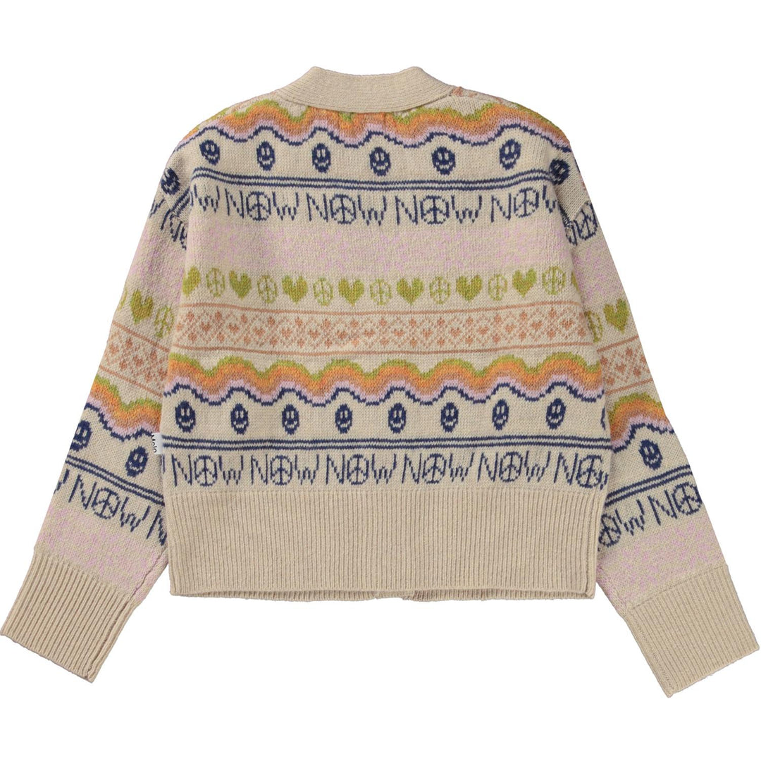 Cardigan beige e multicolor bambina con stampa