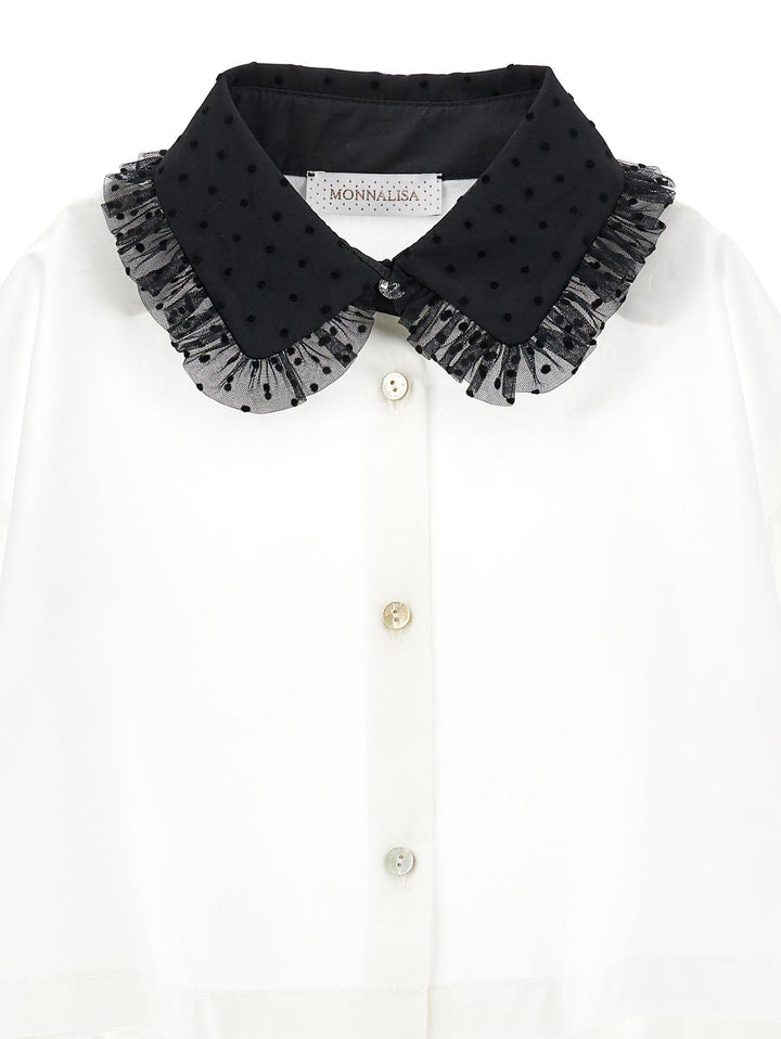 Camicia bianca con collo nero bambina 71B3002117 0150 Monnalisa kids 