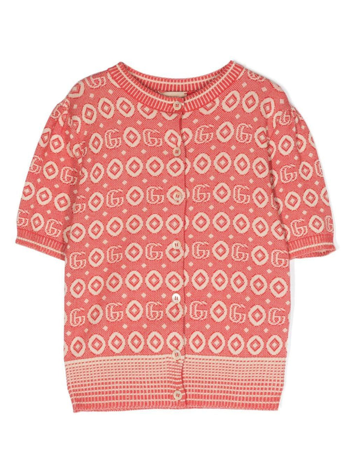 Cardigan rosso/beige bambina