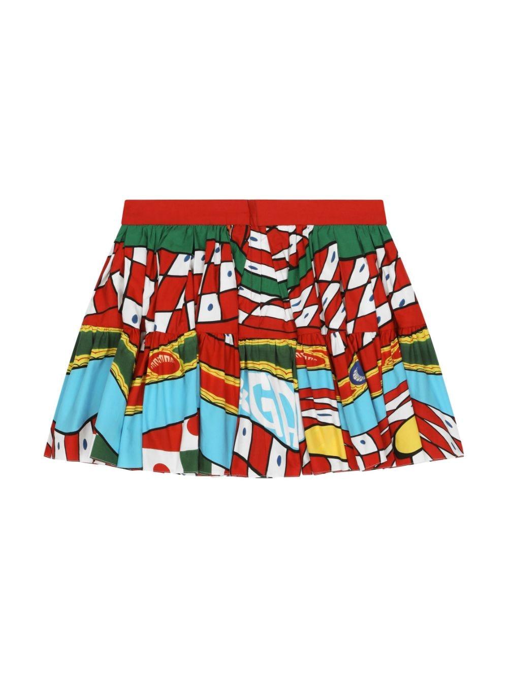 Gonna rossa bambina con stampa multicolor