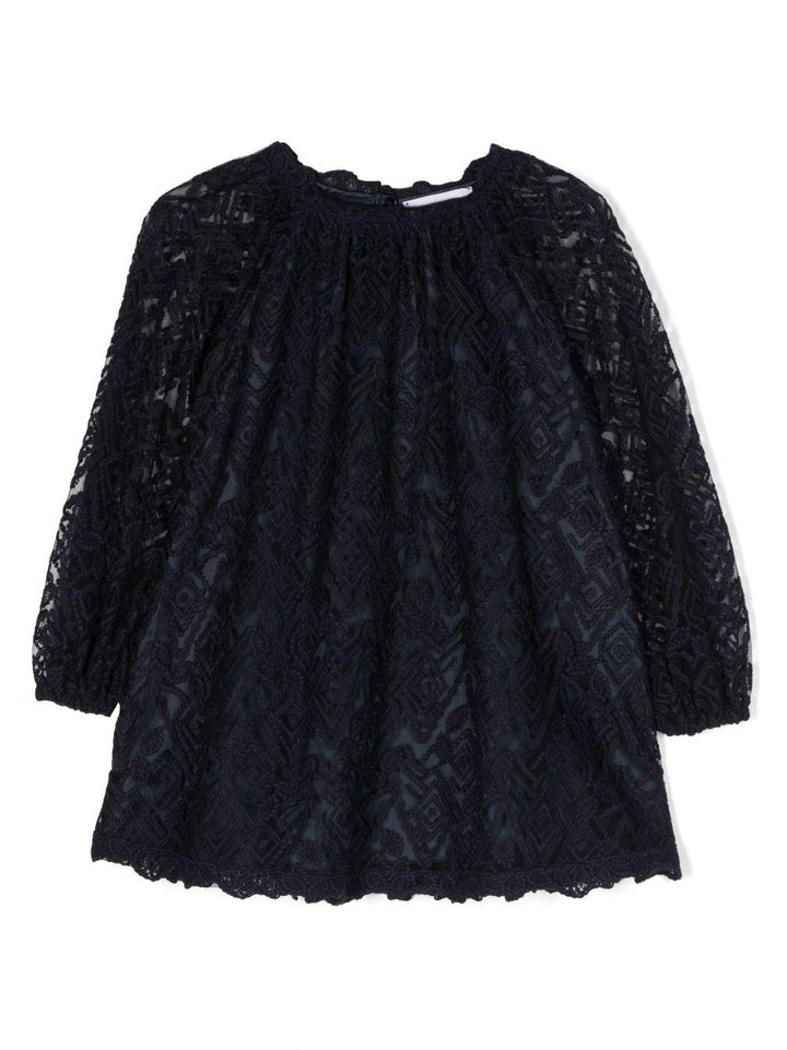 Abito blu bambina con ricamo