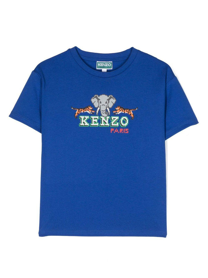 T-shirt blu bambino con stampa K25857 829 KENZO KIDS 