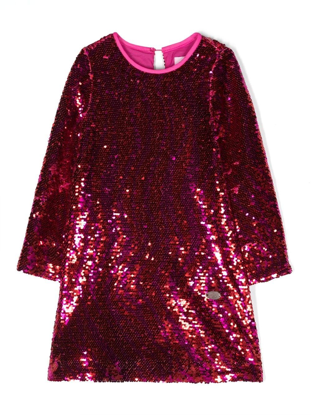Abito rosso sangue e fucsia con paillettes bambina