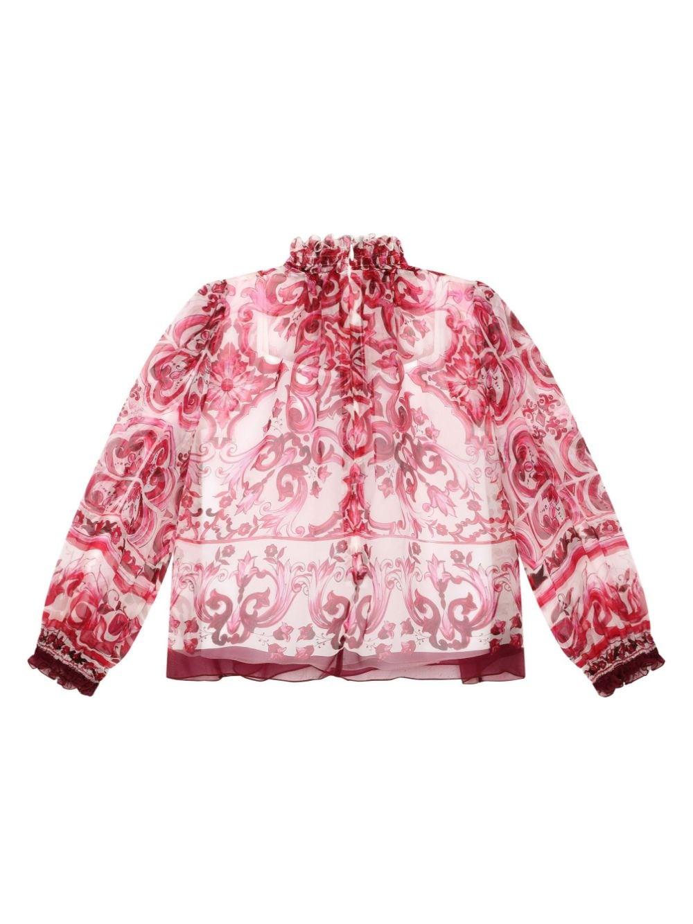 Blusa rossa bambina con stampa maioliche