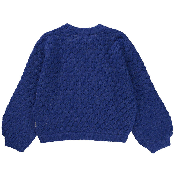 Maglia blu bambina,con trama ricamata