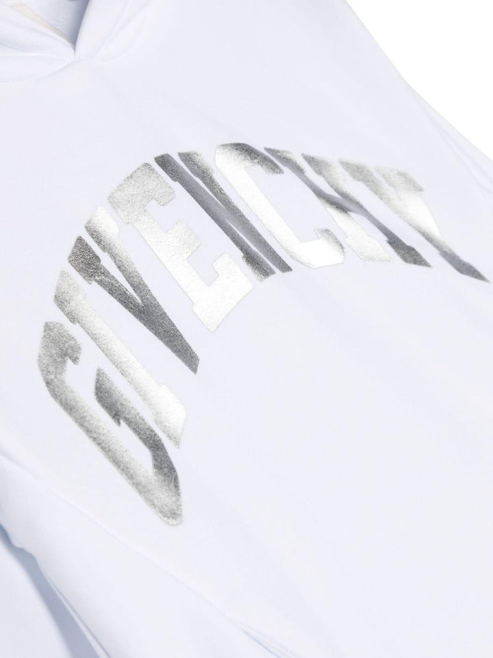 Felpa bianca bambina con cappuccio e stampa