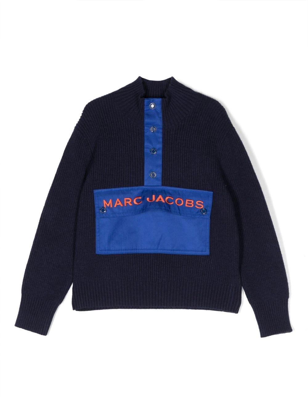 Maglione blu bambino con tasca frontale W25627 85T Marc Jacobs Kids 