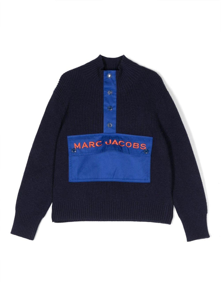 Maglione blu bambino con tasca frontale W25627 85T Marc Jacobs Kids 