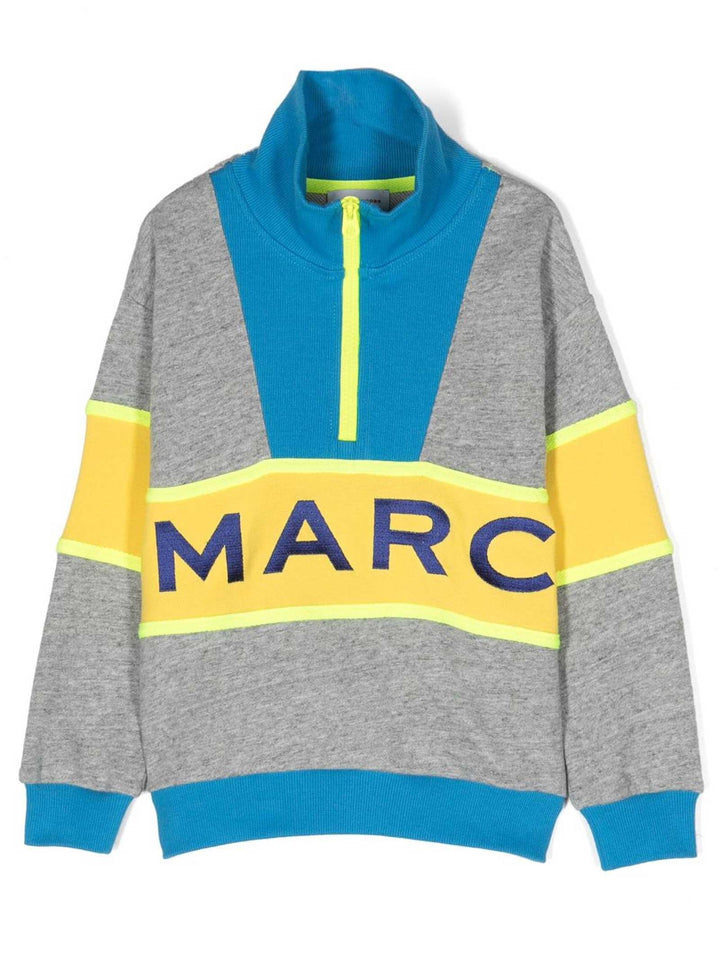 Felpa grigia e blu bambino con zip e stampa gialla W25626 A35 Marc Jacobs Kids 