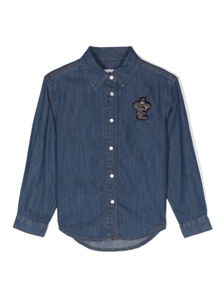 Camicia blu denim bambina con logo