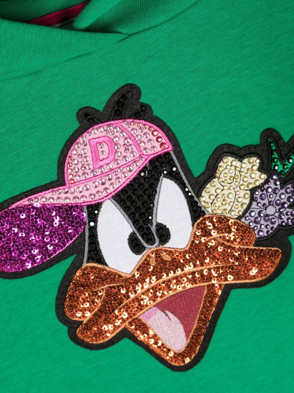 Felpa verde bambina con cappuccio e stampa 'Duffy Duck' 19B6292097 0026 Monnalisa kids 