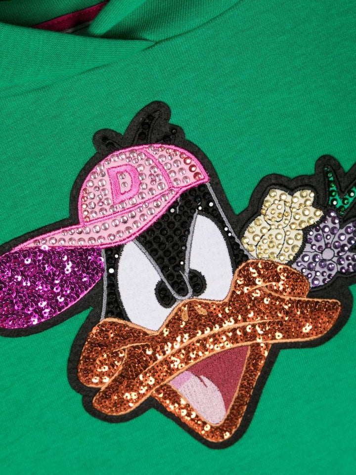 Felpa verde bambina con cappuccio e stampa 'Duffy Duck' 19B6292097 0026 Monnalisa kids 