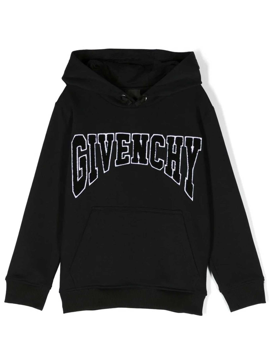 Felpa nera bambino con applicazione e cappuccio H25475 09B Givenchy Kids 