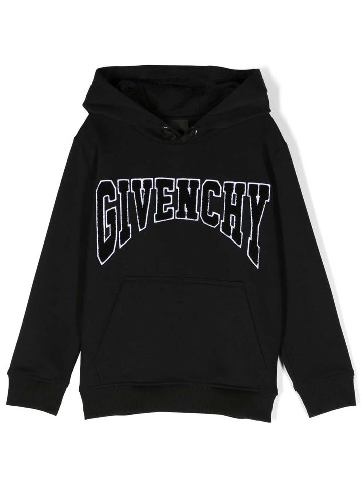 Felpa nera bambino con applicazione e cappuccio H25475 09B Givenchy Kids 