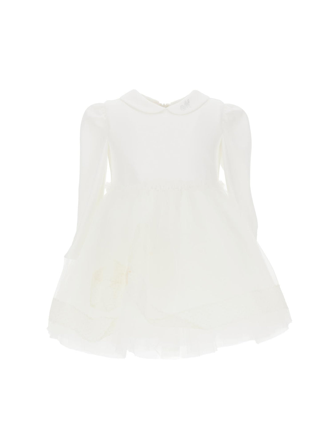 Abito bianco neonata in tulle a maniche lunghe