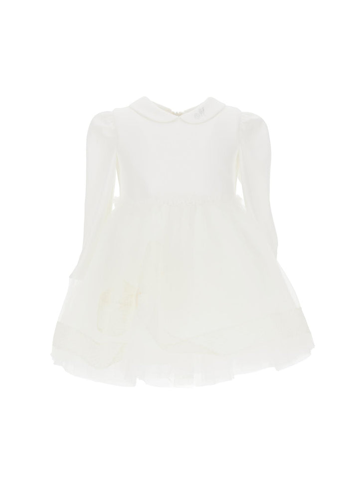 Abito bianco neonata in tulle a maniche lunghe