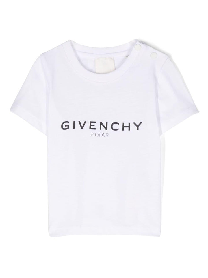 T-shirt bianca neonato con logo nero stampato