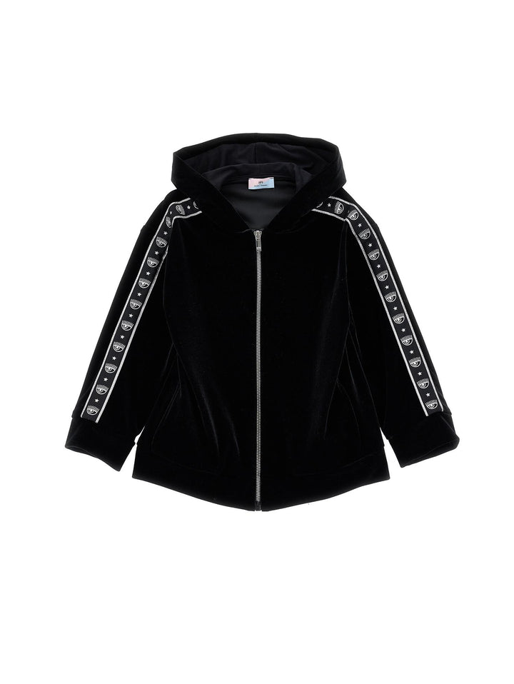 Felpa nera bambina con logo laterale