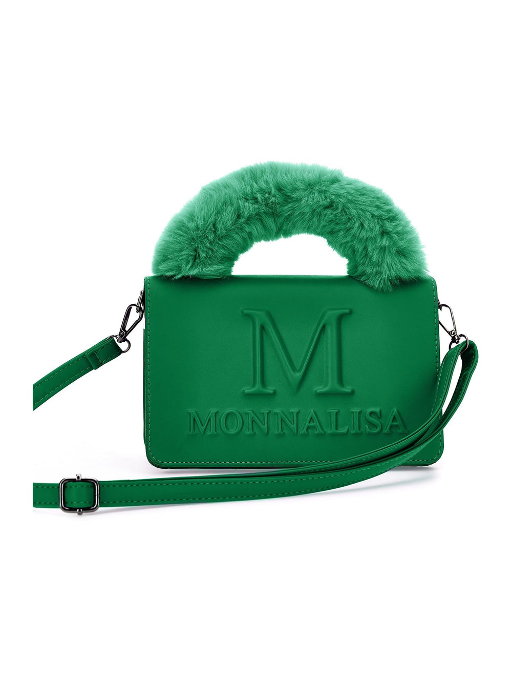 Borsa verde bambina a spalla con logo goffrato 17B0112755 0026 Monnalisa kids 