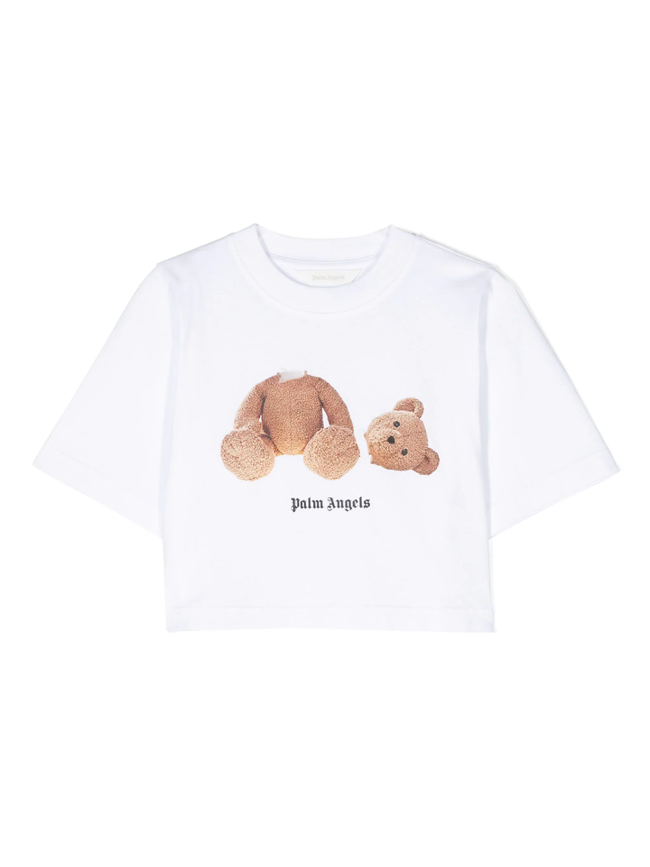 T-shirt bianca/marrone bambina PGAA004C99JER003 0160 PALM ANGELS KIDS 
