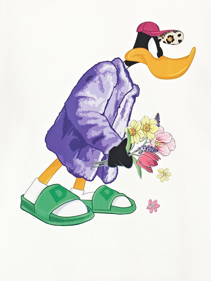 T-shirt bianca bambina a maniche lunghe con stampa 'Duffy Duck' 19B6152000 0001 Monnalisa kids 