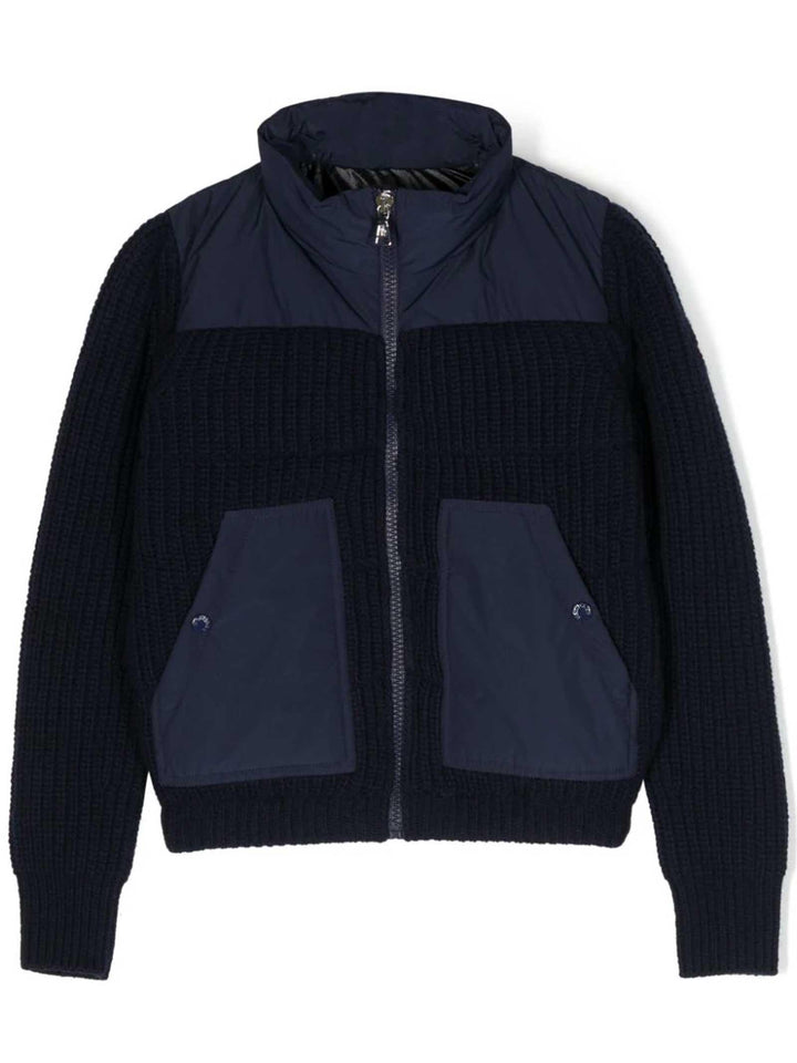 Cardigan blu bambino con tasche<BR/> 9B00004M1241 750 Moncler Kids 