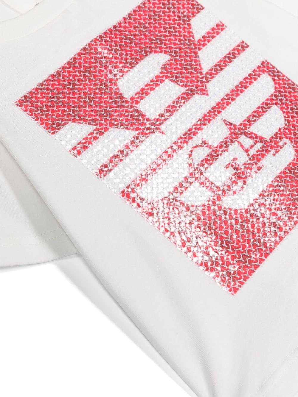 T-shirt bianca neonata con applicazioni rosa glitter