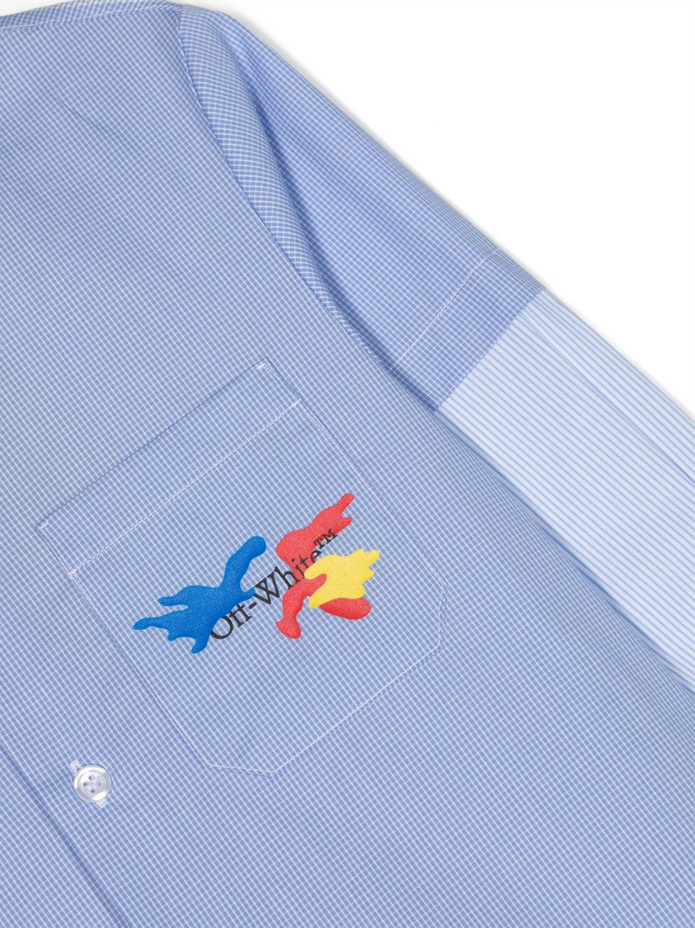 Camicia blu chiaro a quadri bambino con stampa OBGA008F23FAB001 4010 off-white kids 