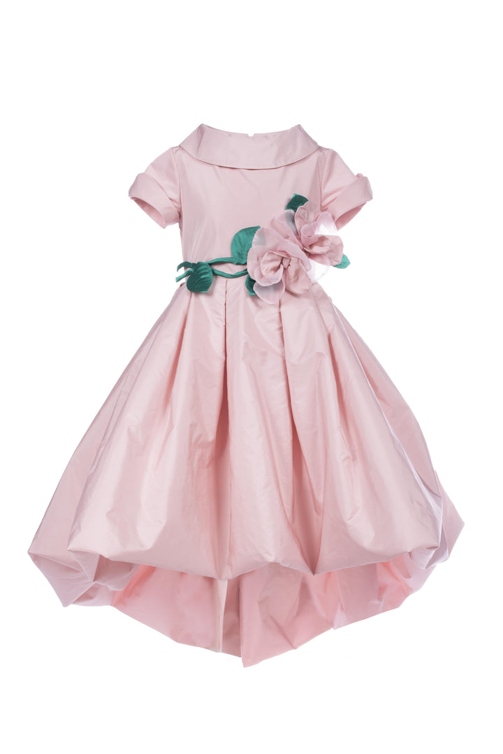 Abito rosa bambina,con applicazioni di fiori