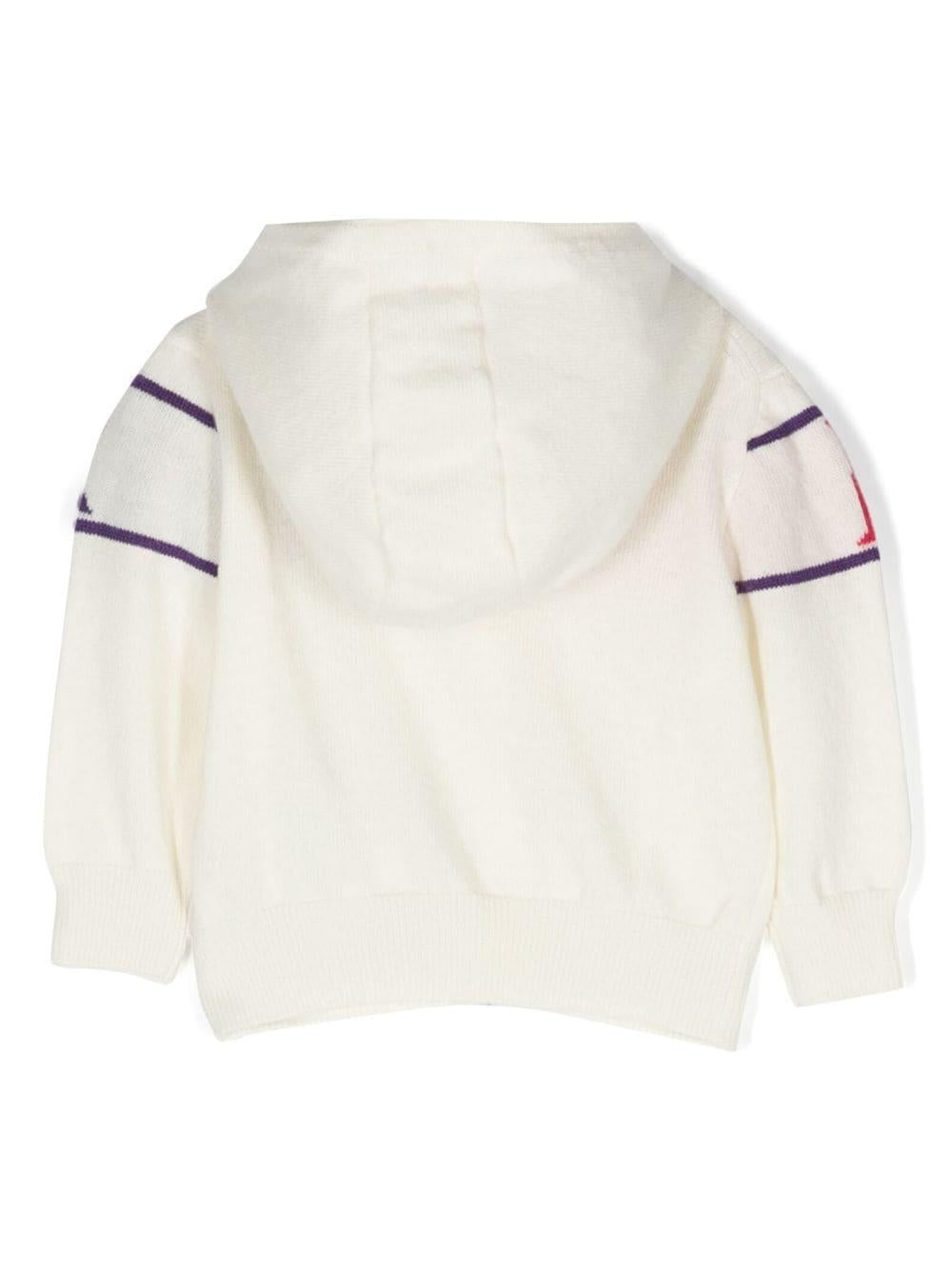 Felpa bianca neonato con zip , cappuccio e stampa multicolor