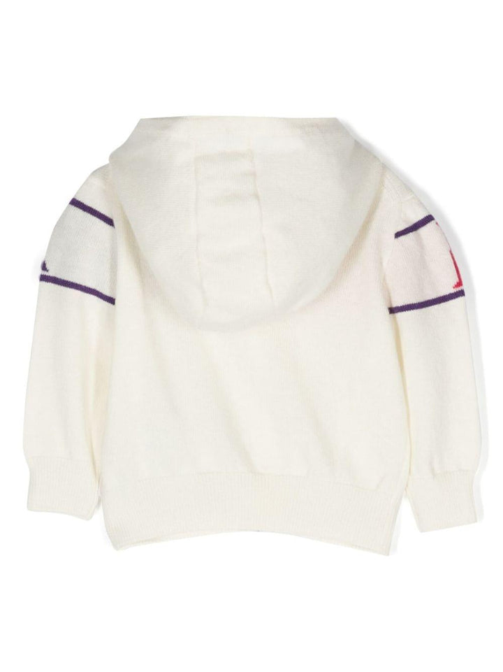 Felpa bianca neonato con zip , cappuccio e stampa multicolor