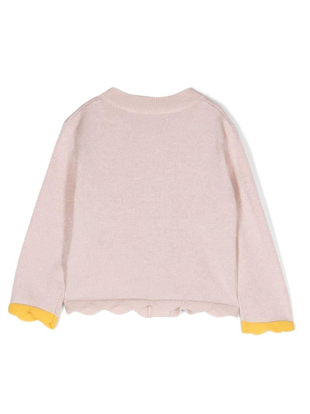 Cardigan rosa pastello e multicolor neonata con applicazioni