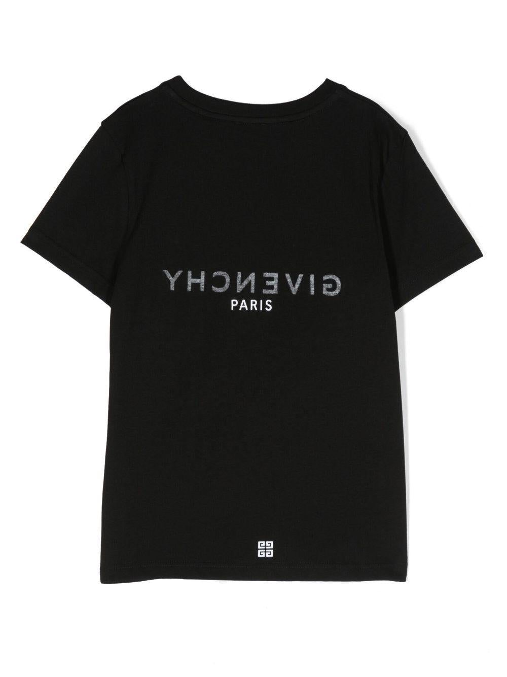 T-shirt nera bambino con logo bianco stampato H25446 09B Givenchy Kids 