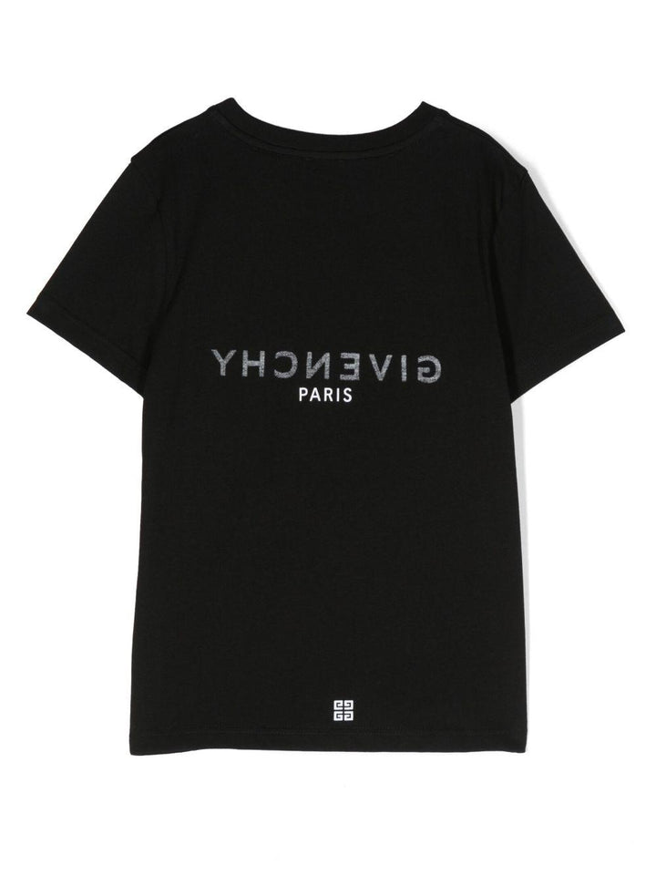 T-shirt nera bambino con logo bianco stampato H25446 09B Givenchy Kids 