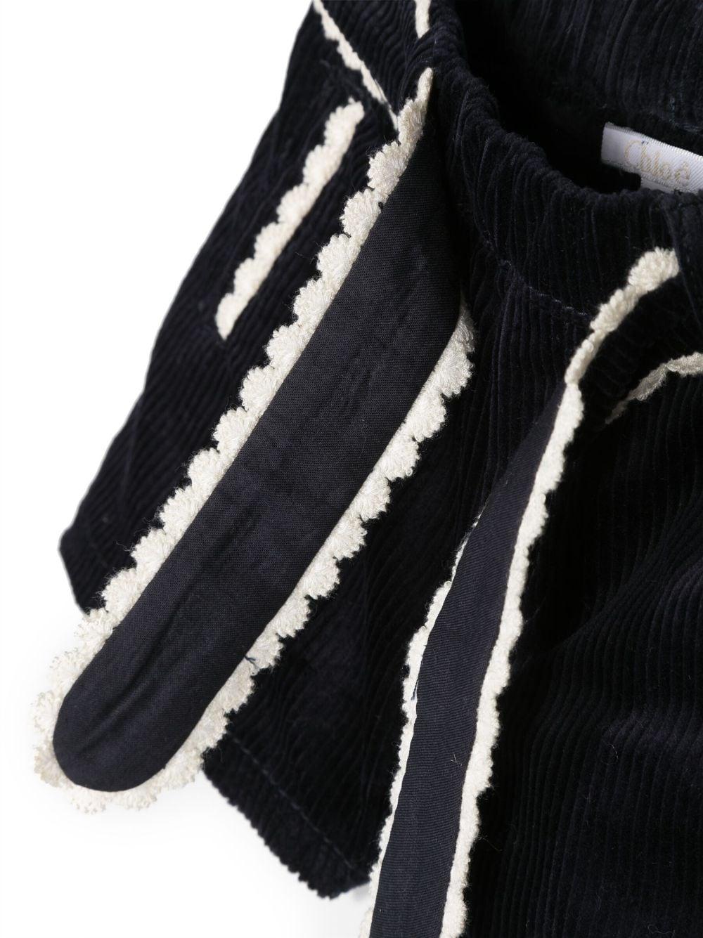 Shorts blu neonata con orlo a smerlo