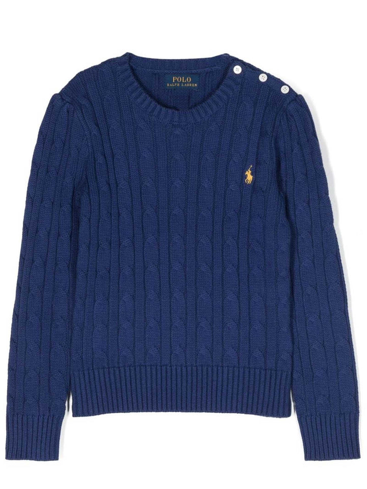 Maglione blu bambina con bottoni e logo 312901316 005 RALPH LAUREN KIDS 