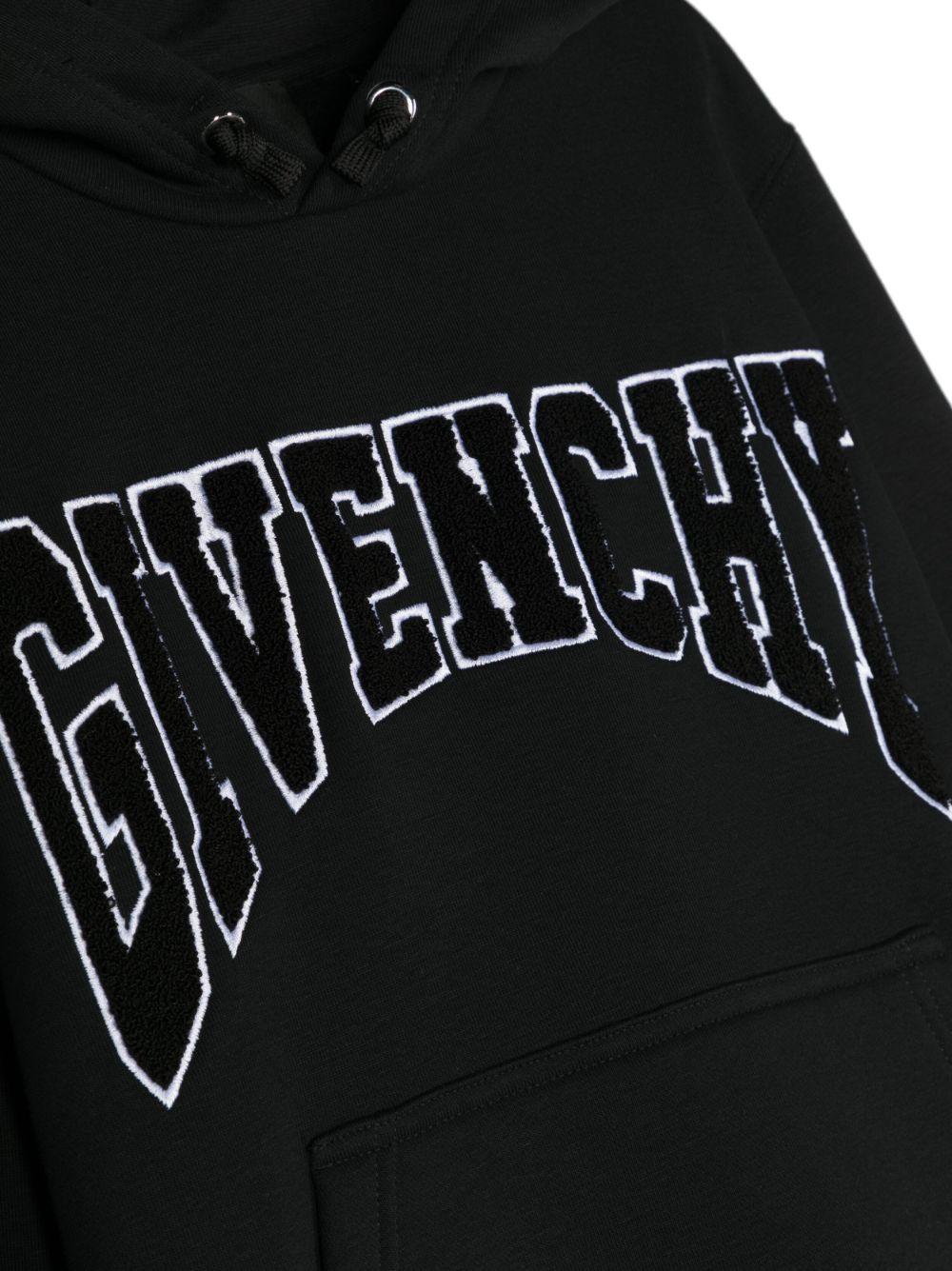 Felpa nera bambino con applicazione e cappuccio H25475 09B Givenchy Kids 