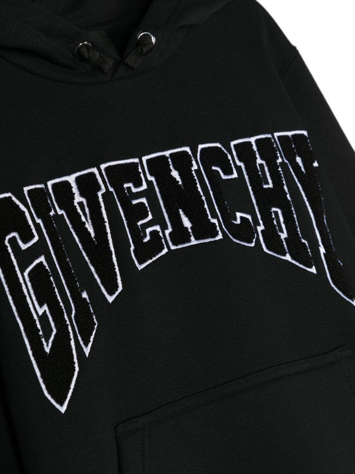 Felpa nera bambino con applicazione e cappuccio H25475 09B Givenchy Kids 