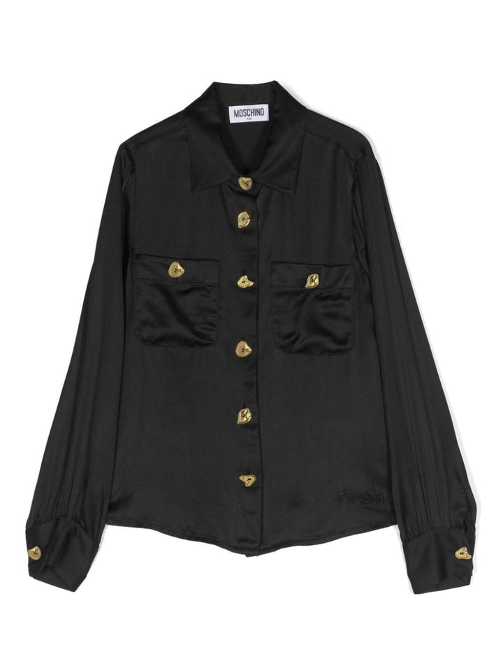 Camicia nera bambina con logo ricamato