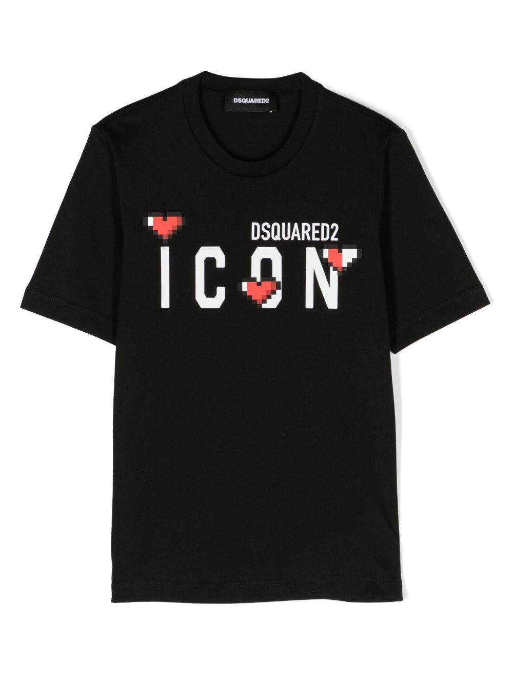 T-shirt nera bambina con stampa Icon bianca