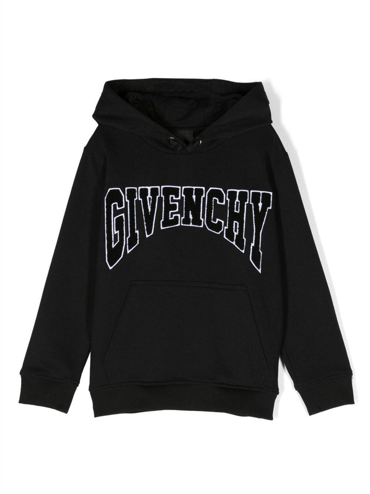 Felpa nera bambino con applicazione e cappuccio H25475 09B Givenchy Kids 
