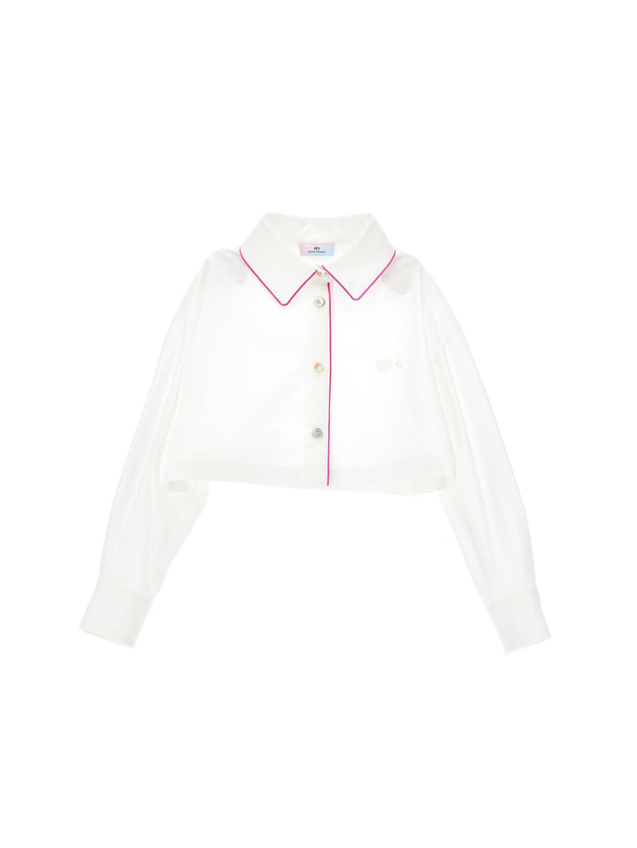 Camicia bianca con dettagli rosa bambina