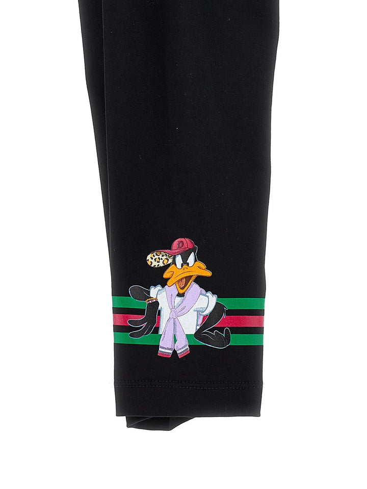 Leggings neri bambina con stampa 'Duffy Duck' 11B4172201 0050 Monnalisa kids 